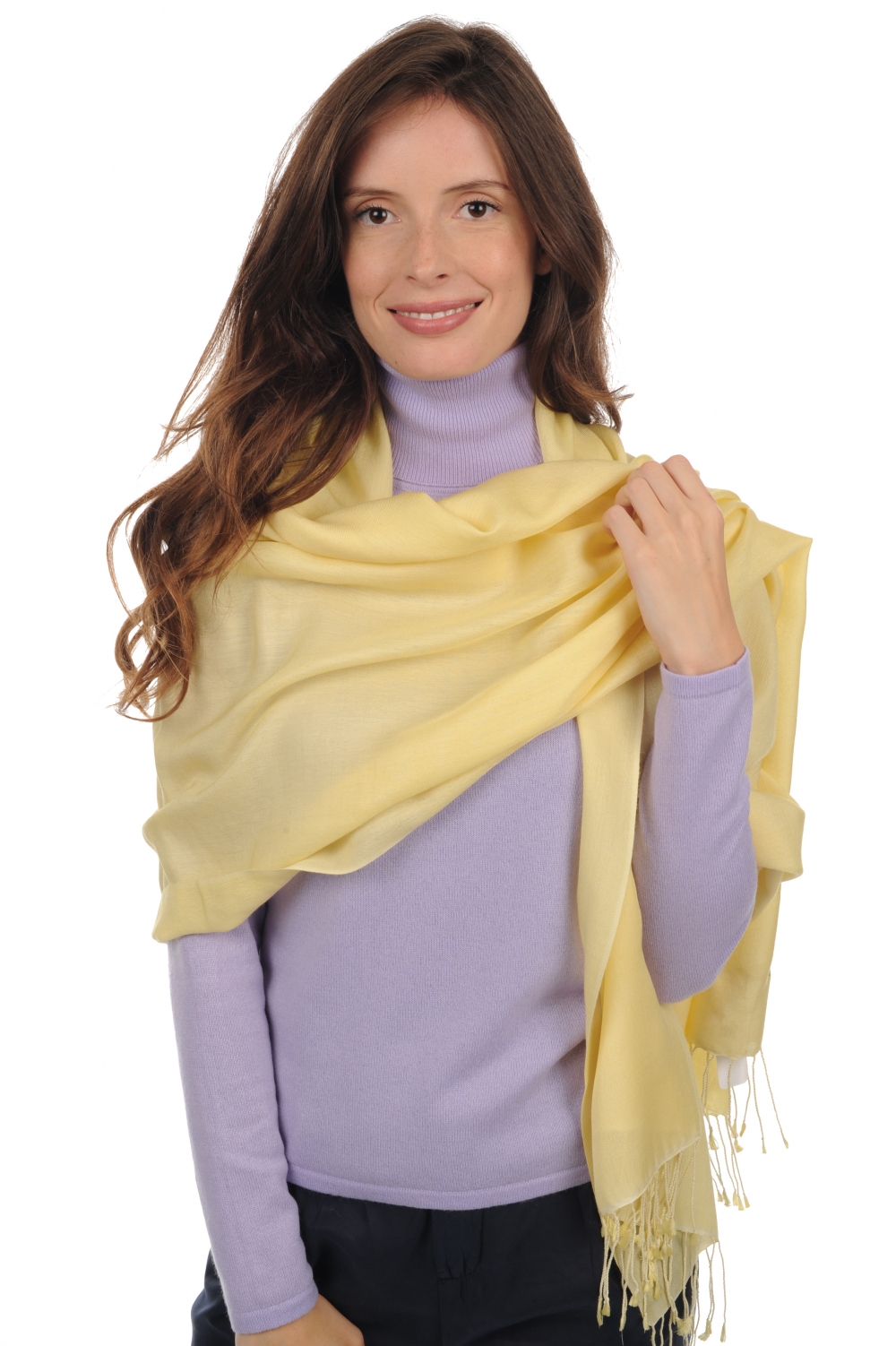 Cashmere & Silk accessories shawls platine mellow yellow 201 cm x 71 cm